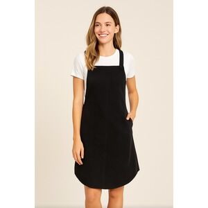 Sweet Salt Women's Black Cotton Pinafore Jumper Dress Size 2 Square Neck Pockets
